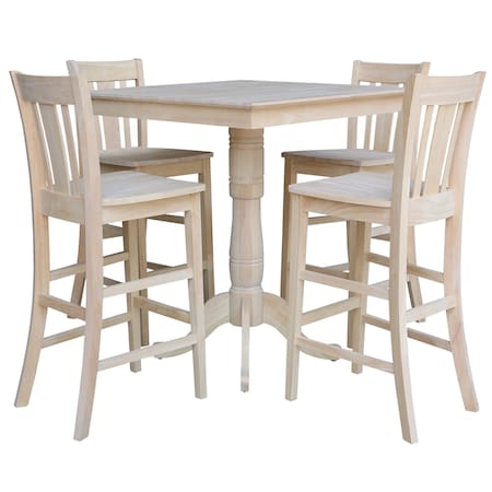 International Concepts 36 in. x 36 in. Square Top Pedestal Table with 4 Bar Height Stools K-3636TP-6B-2-S103-4